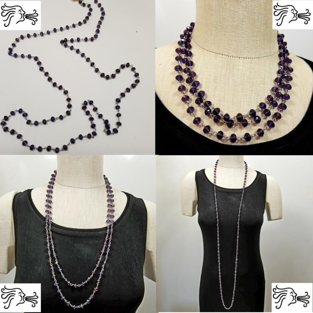 56" 5mm Faceted Purple Crystal Rondelle Necklace